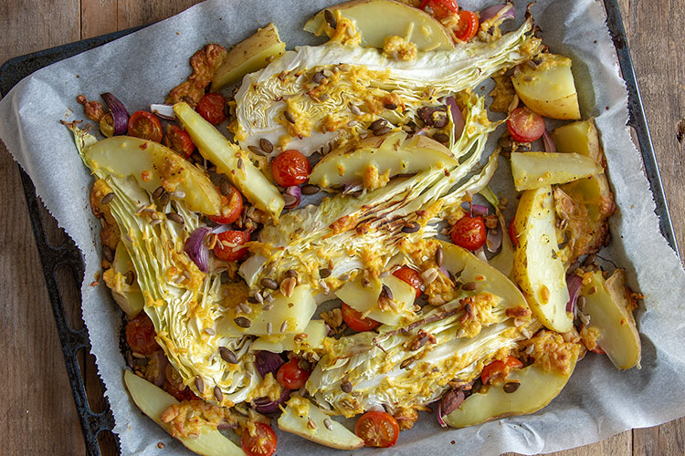Geroosterde spitskool met mosterd-kaas gratin