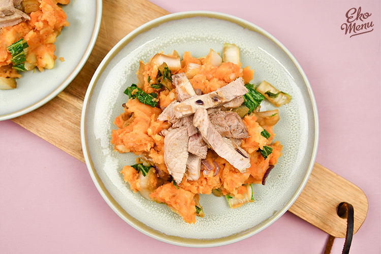 Zoete aardappelstamppot met paksoi