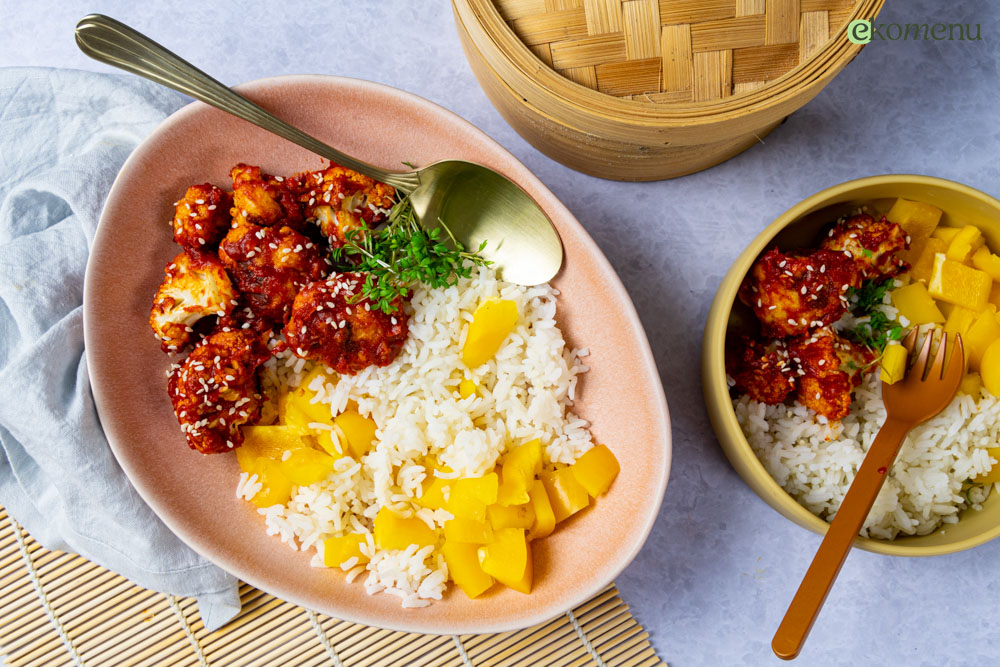 Korean fried bloemkool met rijst