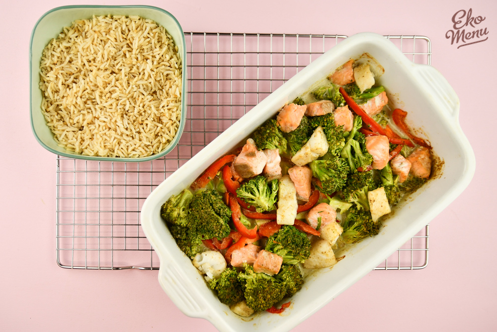 Gemengde vis met broccoli en paprika