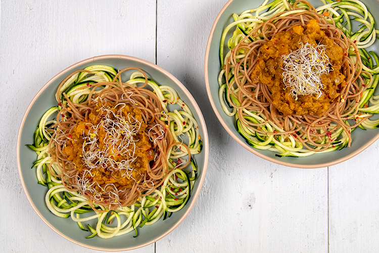 Spaghetti met pompoen, courgetti