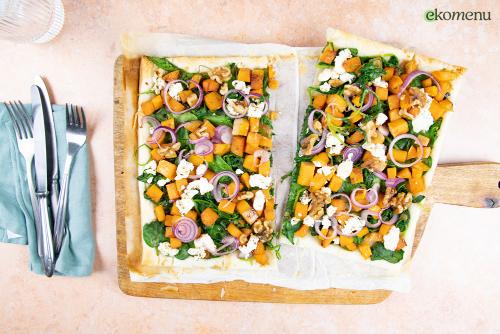 Flammkuchen met in Luikse stroop gebakken pompoen