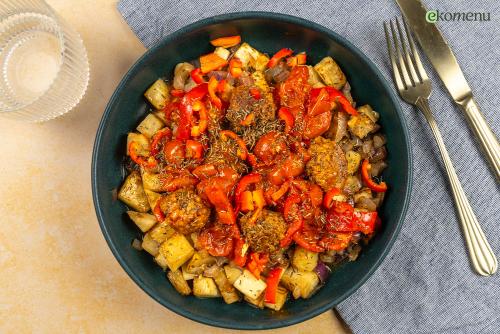 Gehaktballetjes in pittige tomatensaus met gesmoorde knolselderij
