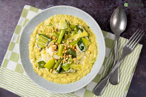 Tuinbonenpuree met prei á la crème