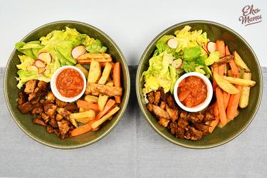 Vegan nuggets met sla, frietjes