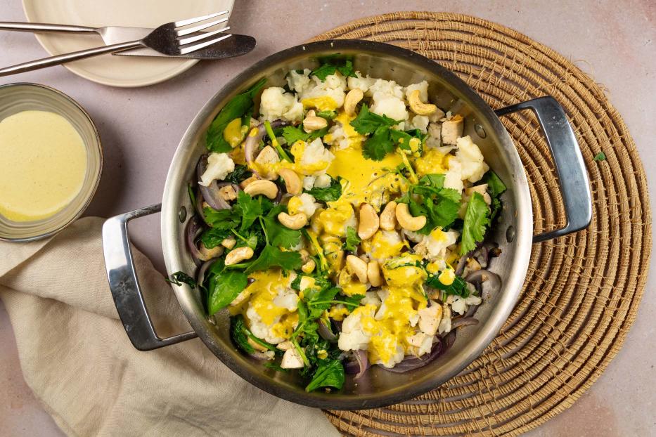 Keto Bloemkool en tofu in papaya-currysaus