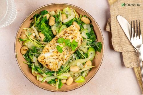 Schelvisfilet met venkel, boterbonen en raapstelen