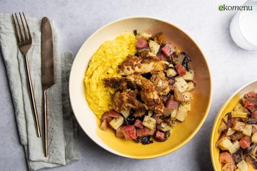 Krokante kip met polenta