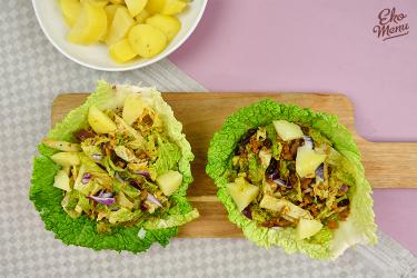 Groene kool bakjes met vegan gehakt