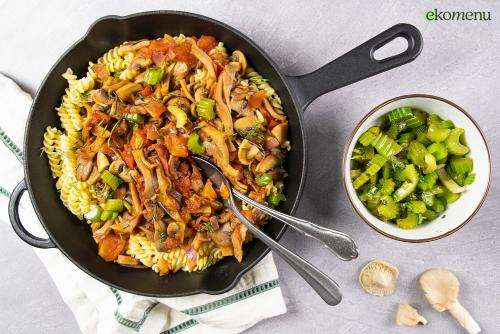 Paddenstoelen 'ragu' met fusilli