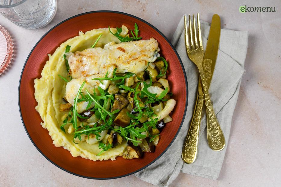 Witvis met aardappel-bonencrème
