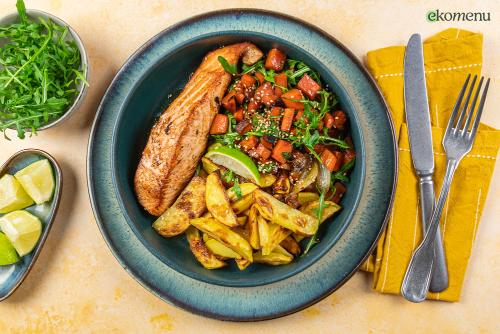 Zalmfilet met aardappelwedges