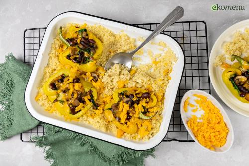 Gevulde paprika-cheddar gratin