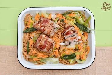 Kip-saltimbocca met spaghetti