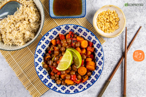 Rijst teriyaki met kapucijners