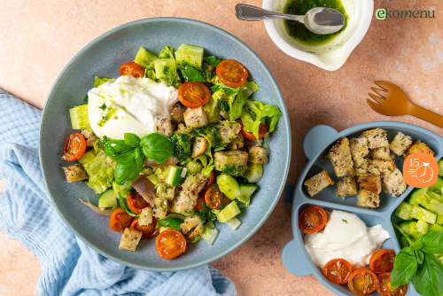 Italiaanse panzanella salade met burrata