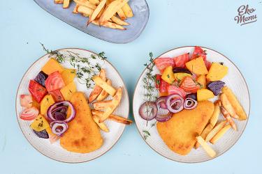 Kaas schnitzel met frietjes