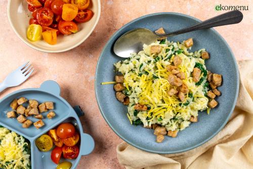 Smeuïge risotto met spinazie, spek en kaas