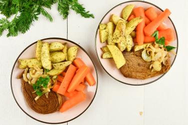 Seitan steak met bospeentjes