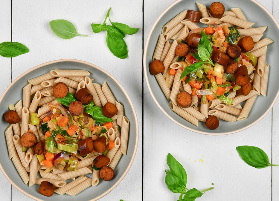 Penne met vegan merguez
