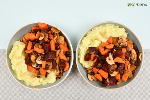 Bietenstoof met adukibonen, kastanjechampignons