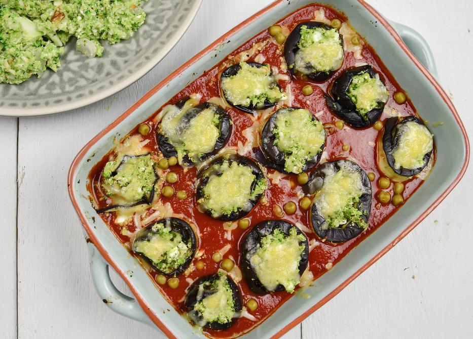 Aubergine cannelloni met broccolirijst