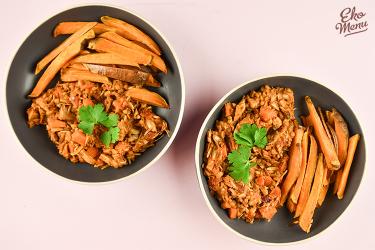 Patatje stoofvlees van jackfruit