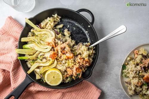 Risotto met venkel, warmgerookte zalm