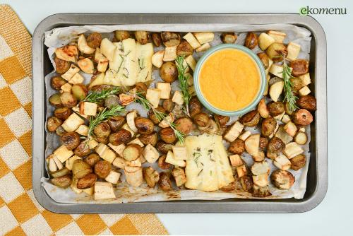 Traybake met pastinaak, aardpeer en aardappels