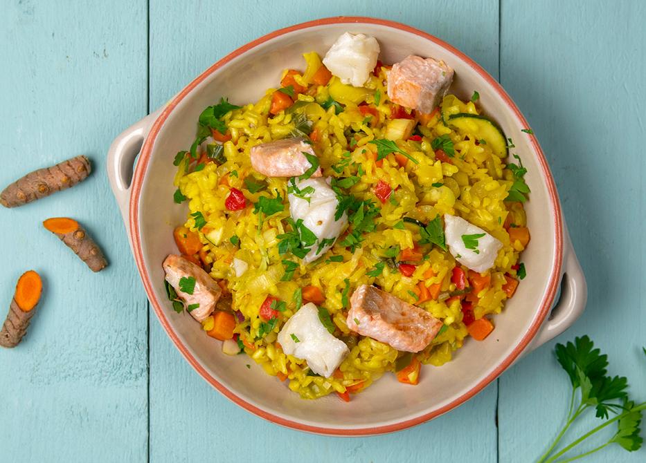 Zomerse paella met vis