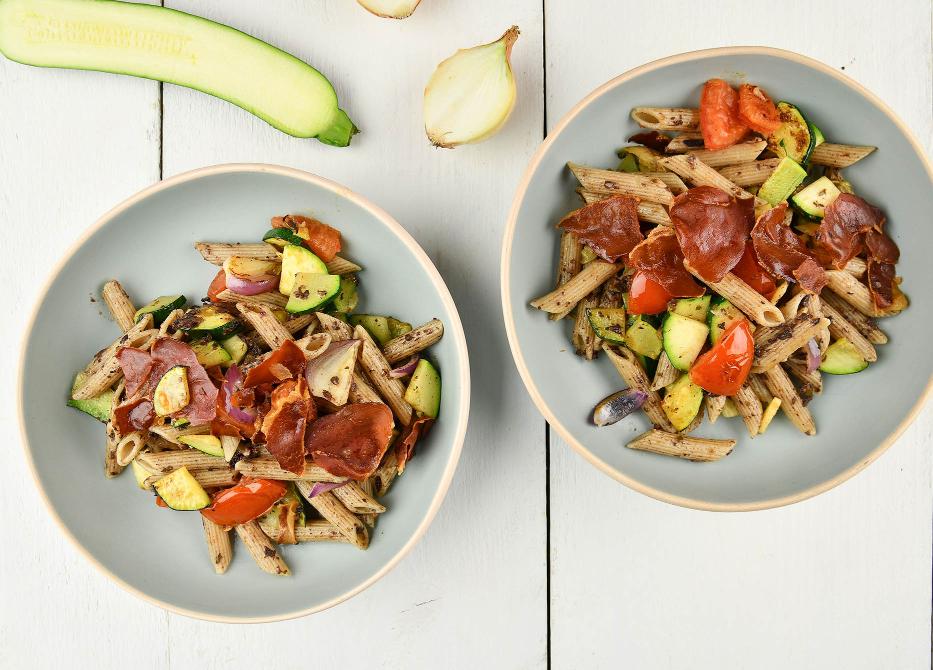 Penne met krokante ham