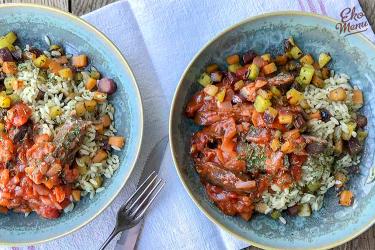 Rollade in tomatensaus met orzo