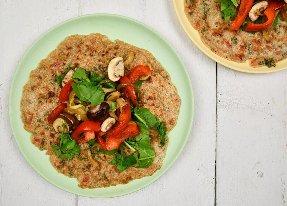 Paprika-spinazie pannenkoek