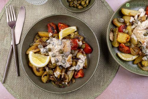 Kabeljauw met citroen-kappertjessaus