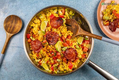 Zomerse 'paella' met doperwtjes