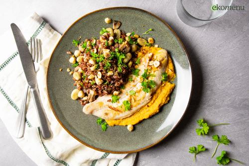 Rode rijst met kastanjechampignons