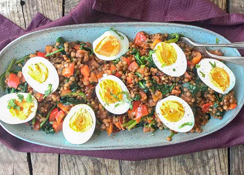 Linzenpannetje met spinazie