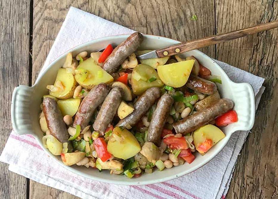 Cassoulet met witte bonen, aardappeltjes