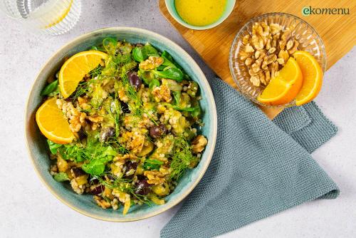 Parelcouscous salade met venkel, olijven