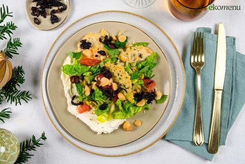 Crème van roomkaas met venkel-bloedsinaasappelsalade