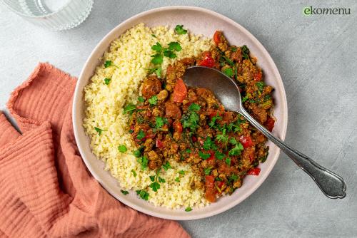 Bulgur met (vegan) gehaktsaus