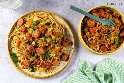 Makkelijke spaghetti met droogworst