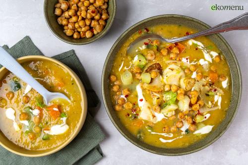 Stevige courgette-zoete aardappelsoep