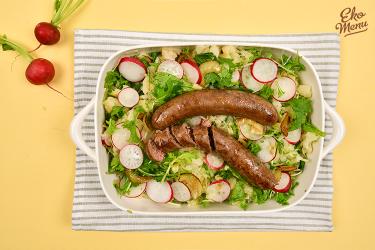 Raapstelen-bloemkool stamppot met runderbraadworst