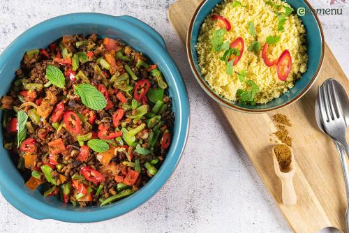Couscous met gekruide snijbonen