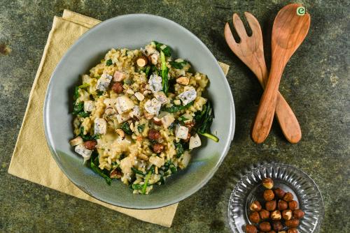 Aardpeerrisotto met blauwe kaas