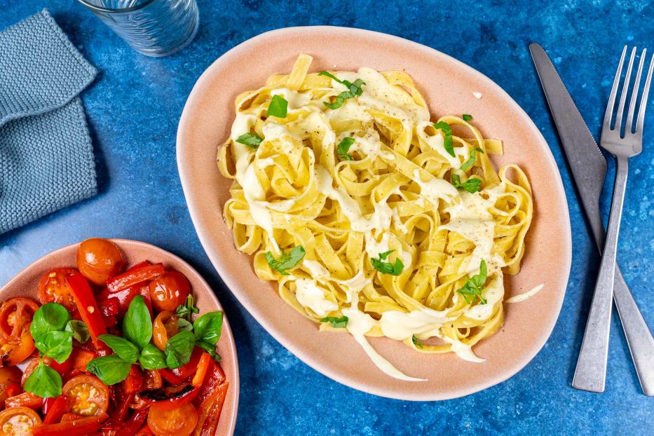 Cacio e pepe tagliatelle met romige cottage cheese