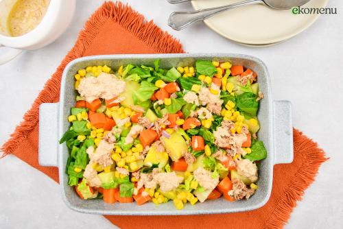 Aardappelsalade met tonijn en mosterd-dille dressing