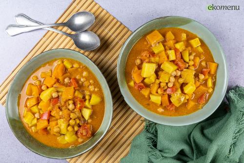 Pompoen-kikkererwtencurry met limoen
