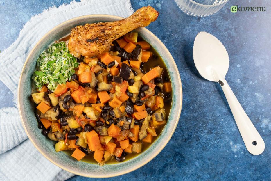 Peru chicken met stoof van aubergine